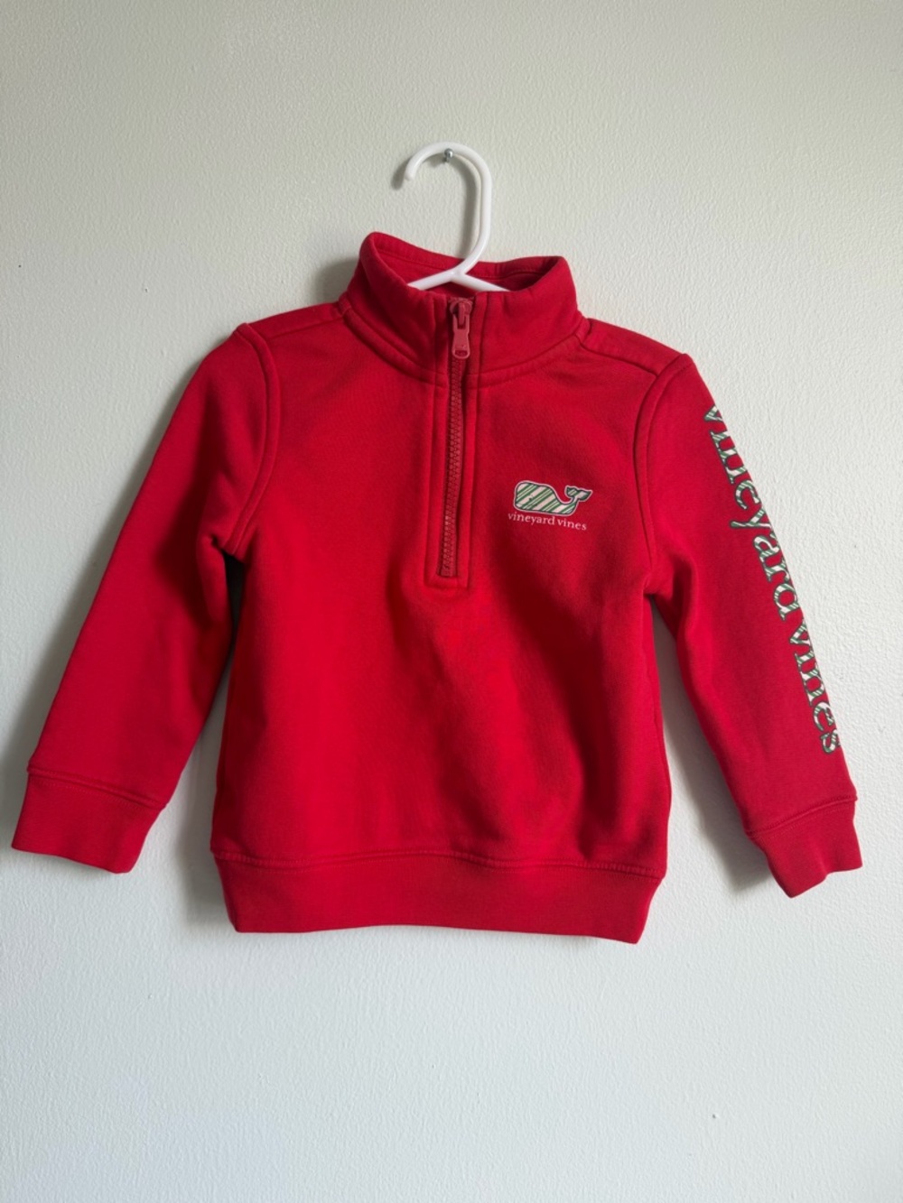Vineyard Vines Kids Red Quarter-Zip Sweatshirt with Whale Logo